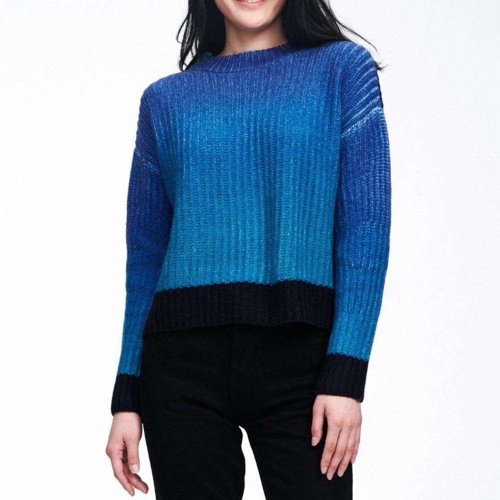 NAADAM Wool Cashmere Blue Ombre Colorblock Knit Chunky Crewneck Sweater Size XXS